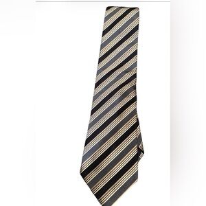 Hugo Boss Italian Silk  Black, Gold and Gray Striped Tie